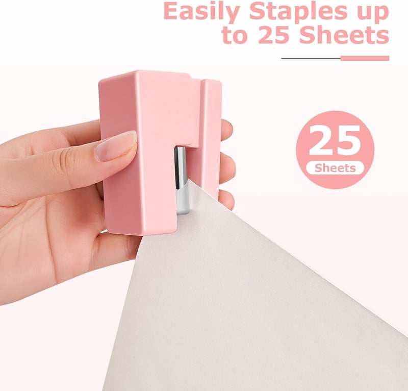 Yzkula Mini Stapler - Small Cute Desk Staplers - 25 Sheet Capacity with 830 Staples and Staple Remover, Desktop Stapler for Office, School, Home, Pink - Image 5